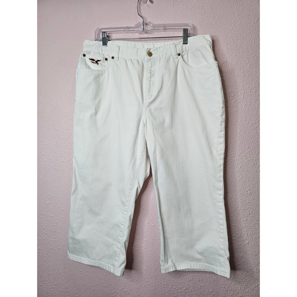 American Living Womens White Denim Capri Pants Embroidered Eagle 16 High Rise